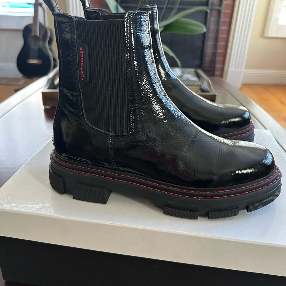 Kurt Geiger Black Ankle Boots with Red Stitching